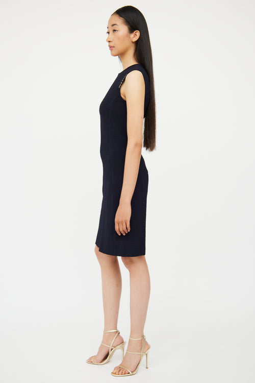 Navy Textured Sleeveless Midi Dress