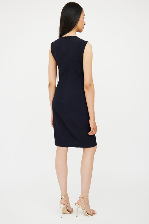 Navy Textured Sleeveless Midi Dress