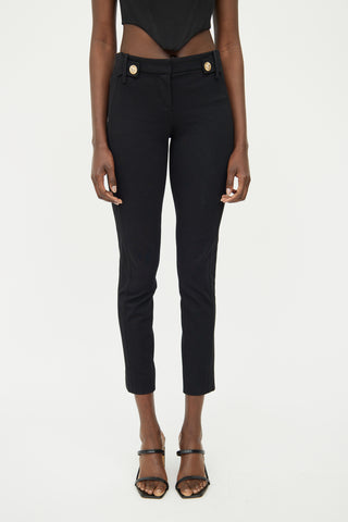 Versace Black 
Gold Button Stretch Pant