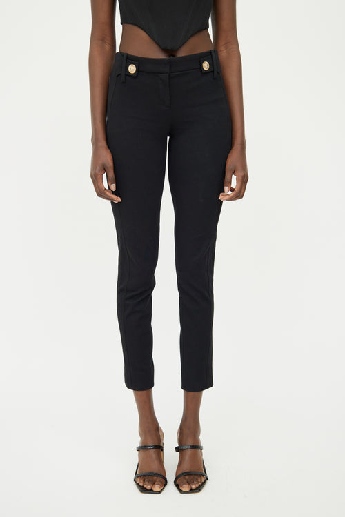 Versace Black 
Gold Button Stretch Pant