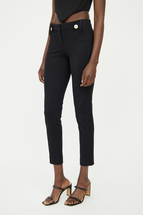 Versace Black 
Gold Button Stretch Pant