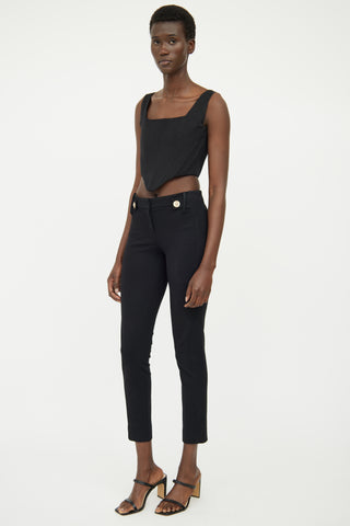 Versace Black 
Gold Button Stretch Pant