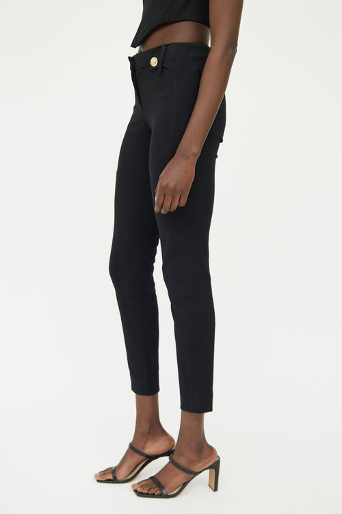 Versace Black 
Gold Button Stretch Pant