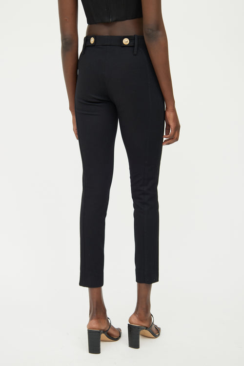 Versace Black 
Gold Button Stretch Pant