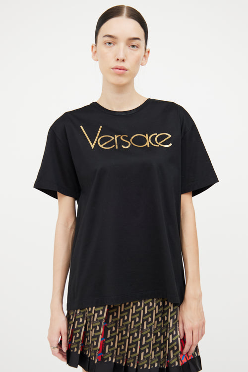 Versace Black Gold Chest Logo Short Sleeve Tee