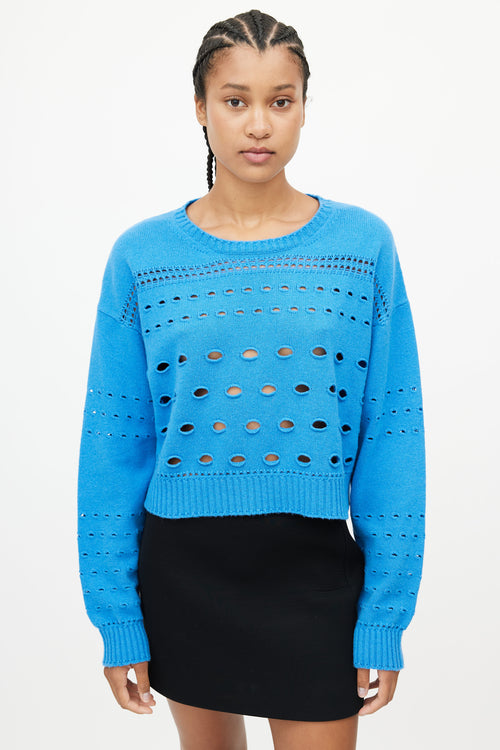 Versace Blue Cashmere Keyhole Sweater