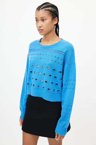 Versace Blue Cashmere Keyhole Sweater