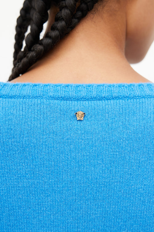 Versace Blue Cashmere Keyhole Sweater