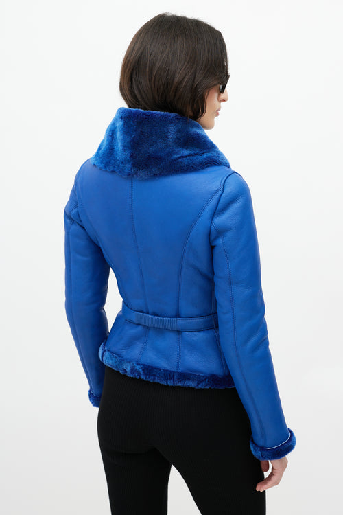 Versace Blue Leather Shearling Jacket