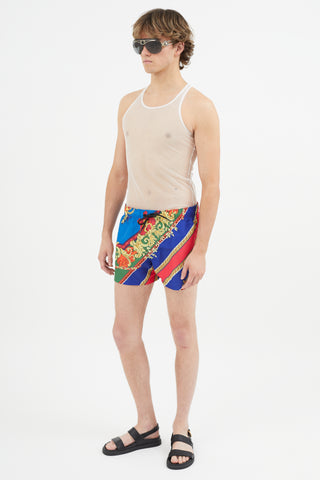 Versace Blue 
Multicolour Baroque Swim Short