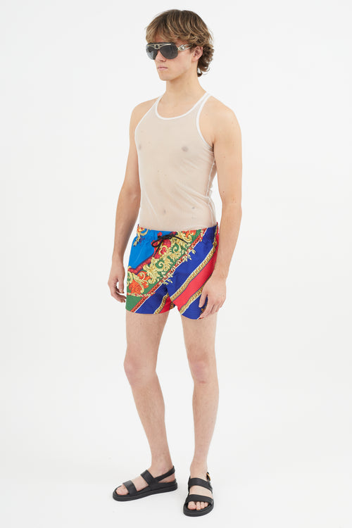 Versace Blue 
Multicolour Baroque Swim Short