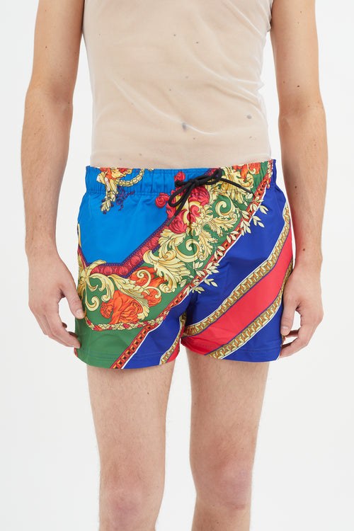 Versace Blue 
Multicolour Baroque Swim Short