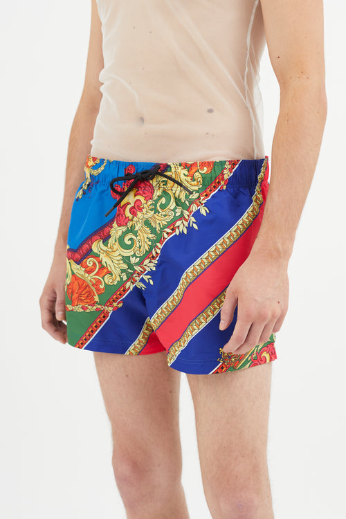 Versace Blue 
Multicolour Baroque Swim Short