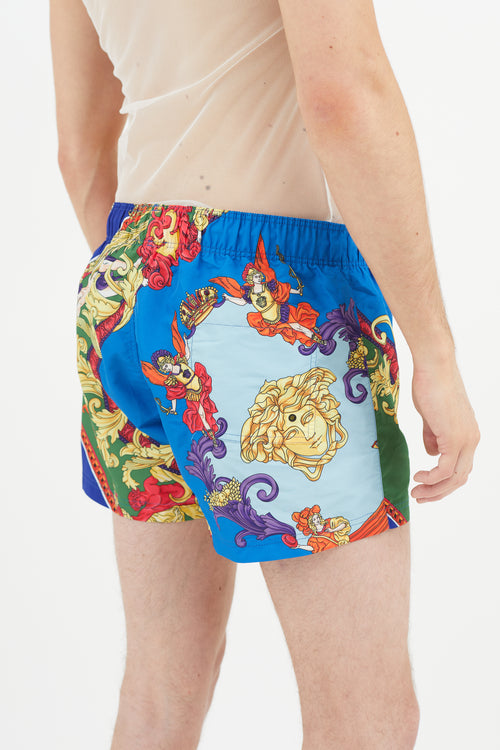 Versace Blue 
Multicolour Baroque Swim Short