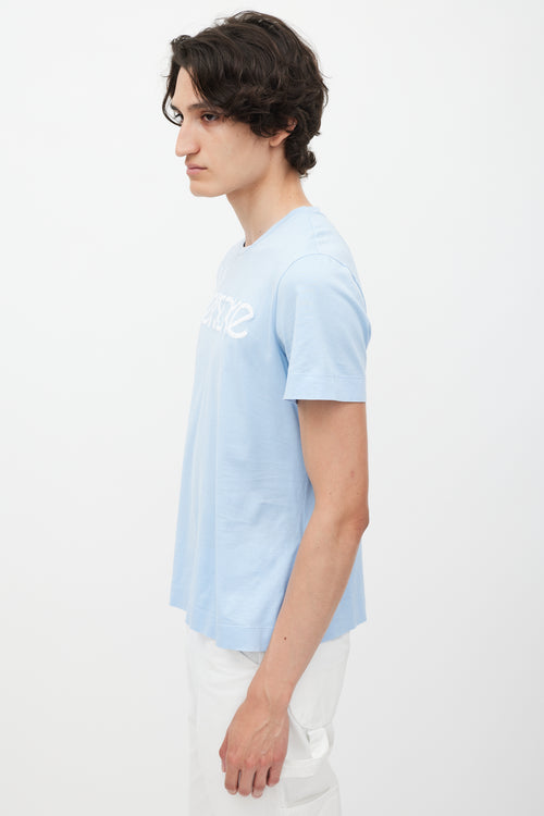 Versace Blue 
White Emrboidered Logo T-Shirt