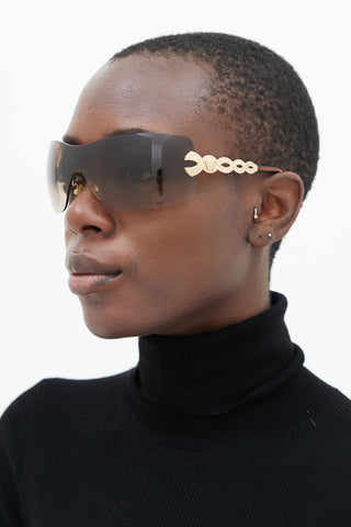 Versace Brown 
Gold Shield Sunglasses