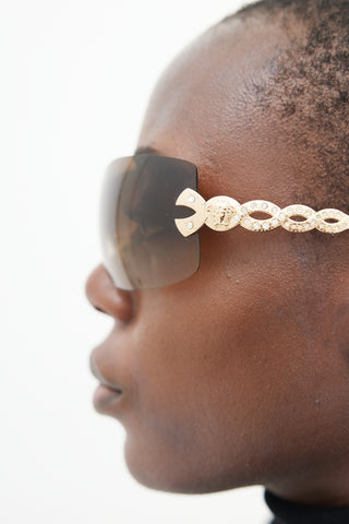 Versace Brown 
Gold Shield Sunglasses