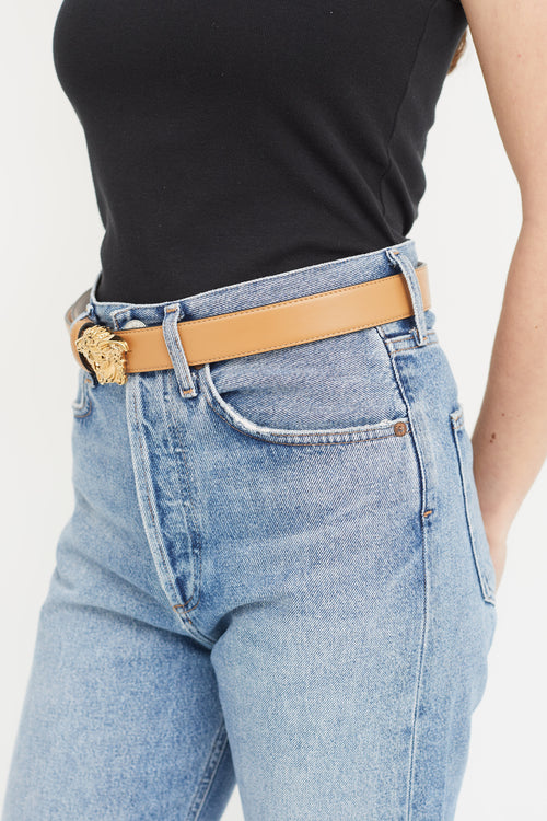 Versace Brown Leather Medusa Buckle Belt