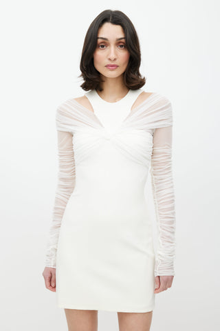 Versace Cream Gathered Mesh Dress