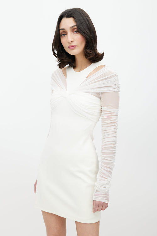 Versace Cream Gathered Mesh Dress