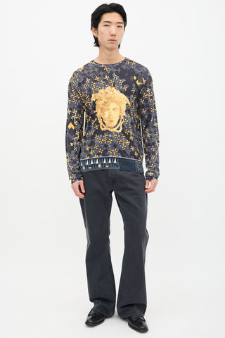 Versace Dark Grey 
Gold Geometric Medusa Sweater