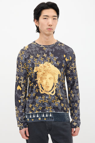 Versace Dark Grey 
Gold Geometric Medusa Sweater