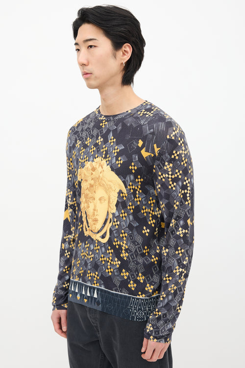 Versace Dark Grey 
Gold Geometric Medusa Sweater