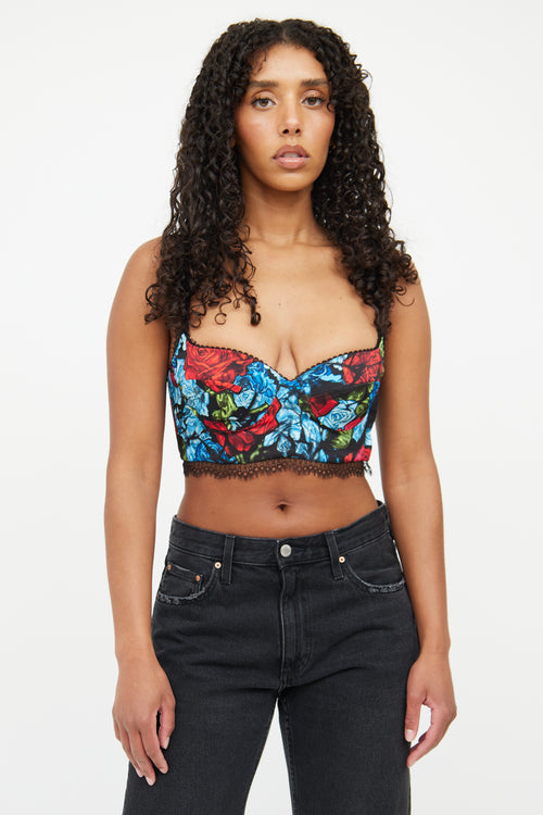 Versace Black 
Floral Print Bustier Top