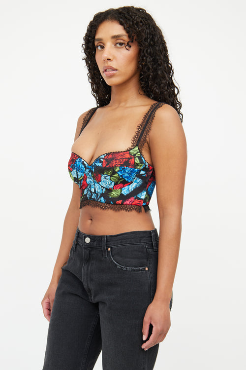 Versace Black 
Floral Print Bustier Top