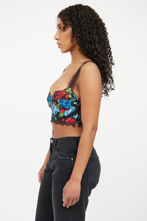 Versace Black 
Floral Print Bustier Top