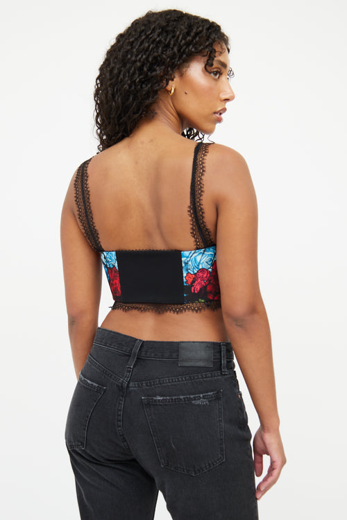 Versace Black 
Floral Print Bustier Top