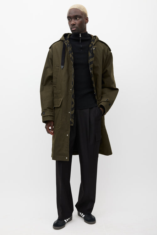 Versace Green 
Black Hooded Monogram Coat