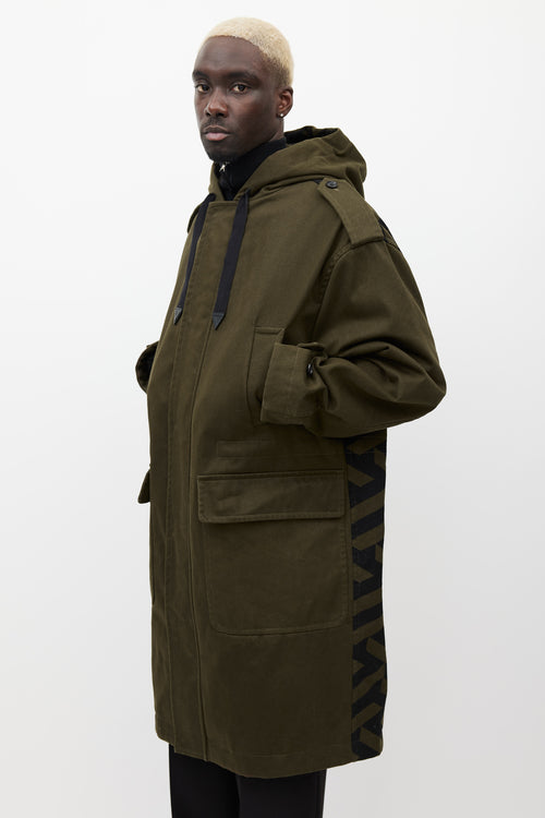 Versace Green 
Black Hooded Monogram Coat