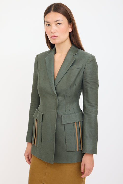 Versace Green 
Brown Silk Striped Blazer