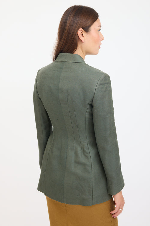 Versace Green 
Brown Silk Striped Blazer