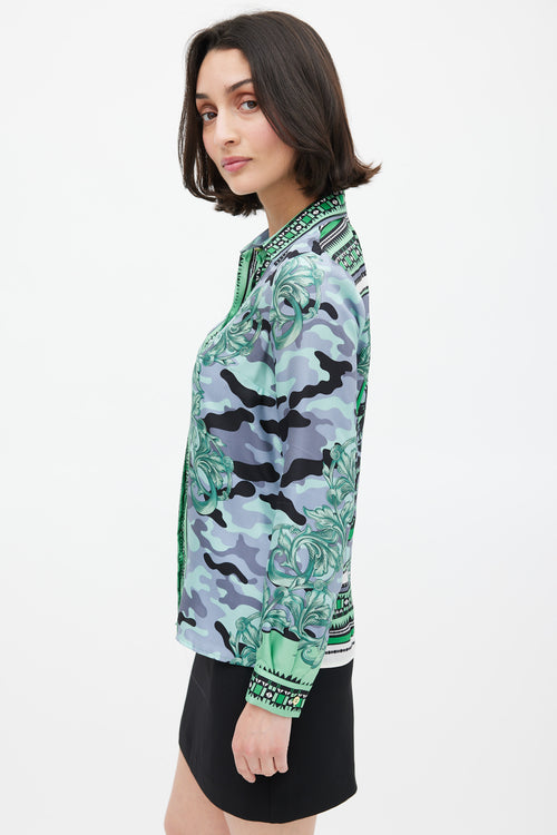 Versace Green 
Multicolour Silk Camouflage Shirt