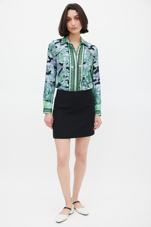 Versace Green 
Multicolour Silk Camouflage Shirt