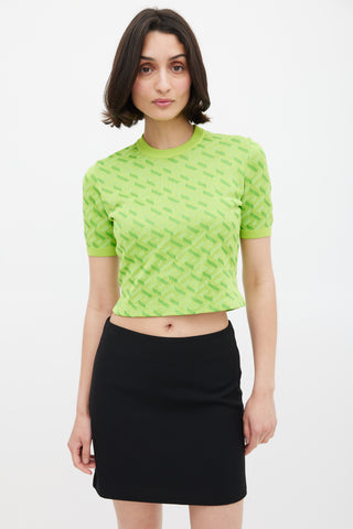 Versace Green Silk La Greca Jacquard T-Shirt