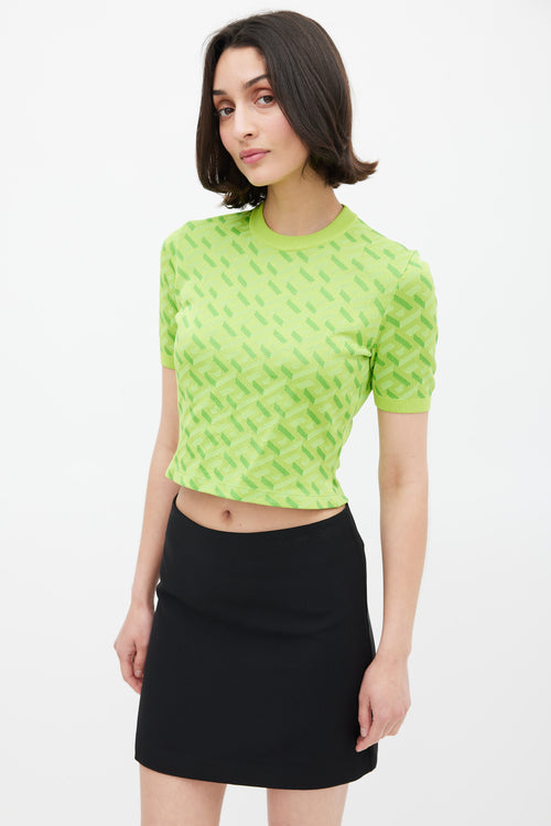 Versace Green Silk La Greca Jacquard T-Shirt