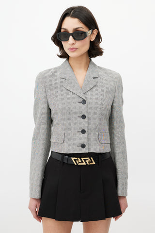 Versace Grey 
Black Check Cropped Blazer