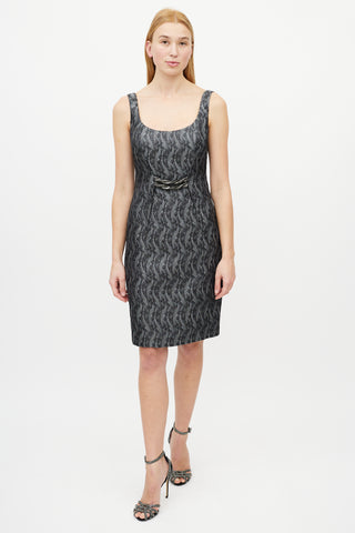 Versace Grey Jacquard Chain Dress