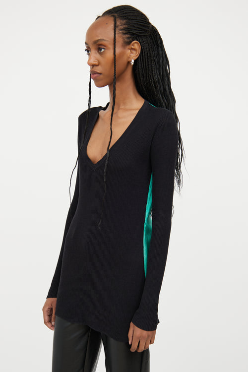 Versace Black 
Green Ribbed Silk Top