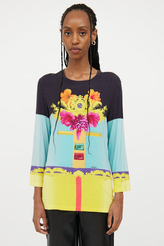 Versace Blue Multi Colour Baroque Print Top