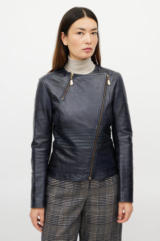 Versace Navy Embossed Leather Jacket