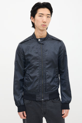 Versace Navy Nylon Geometric Jacquard Jacket