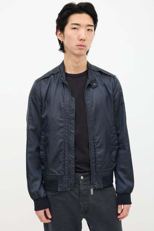 Versace Navy Nylon Geometric Jacquard Jacket