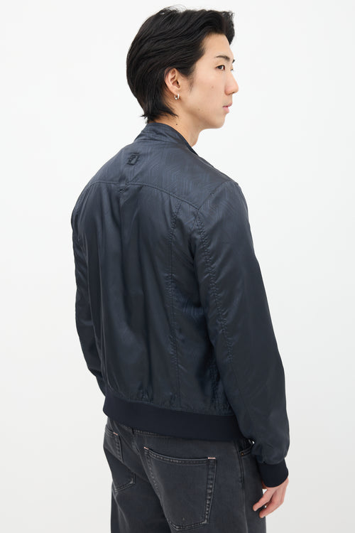 Versace Navy Nylon Geometric Jacquard Jacket