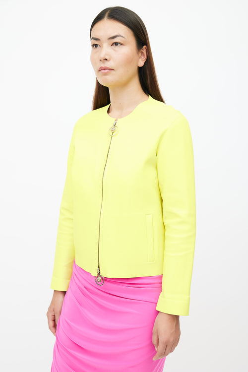 Versace Neon Yellow Leather Full Zip Jacket