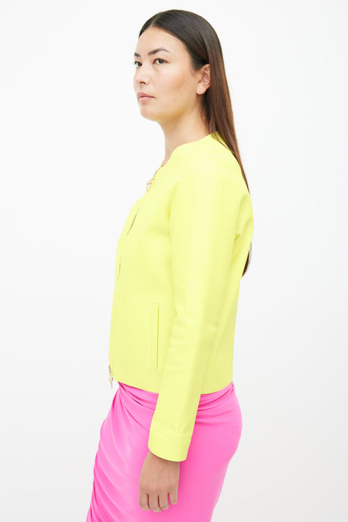 Versace Neon Yellow Leather Full Zip Jacket