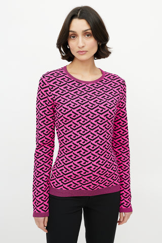 Versace Pink 
Black Knit La Greca Top